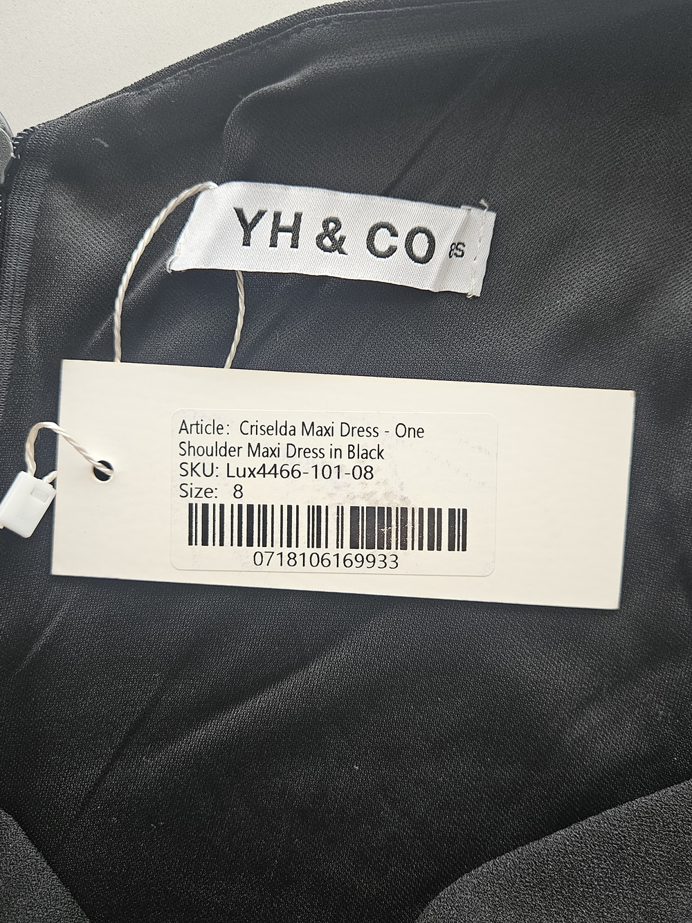 YH & Co Criselda One Shoulder Maxi Dress Black Formal Gown Size 8 NWT - Picture 14 of 15